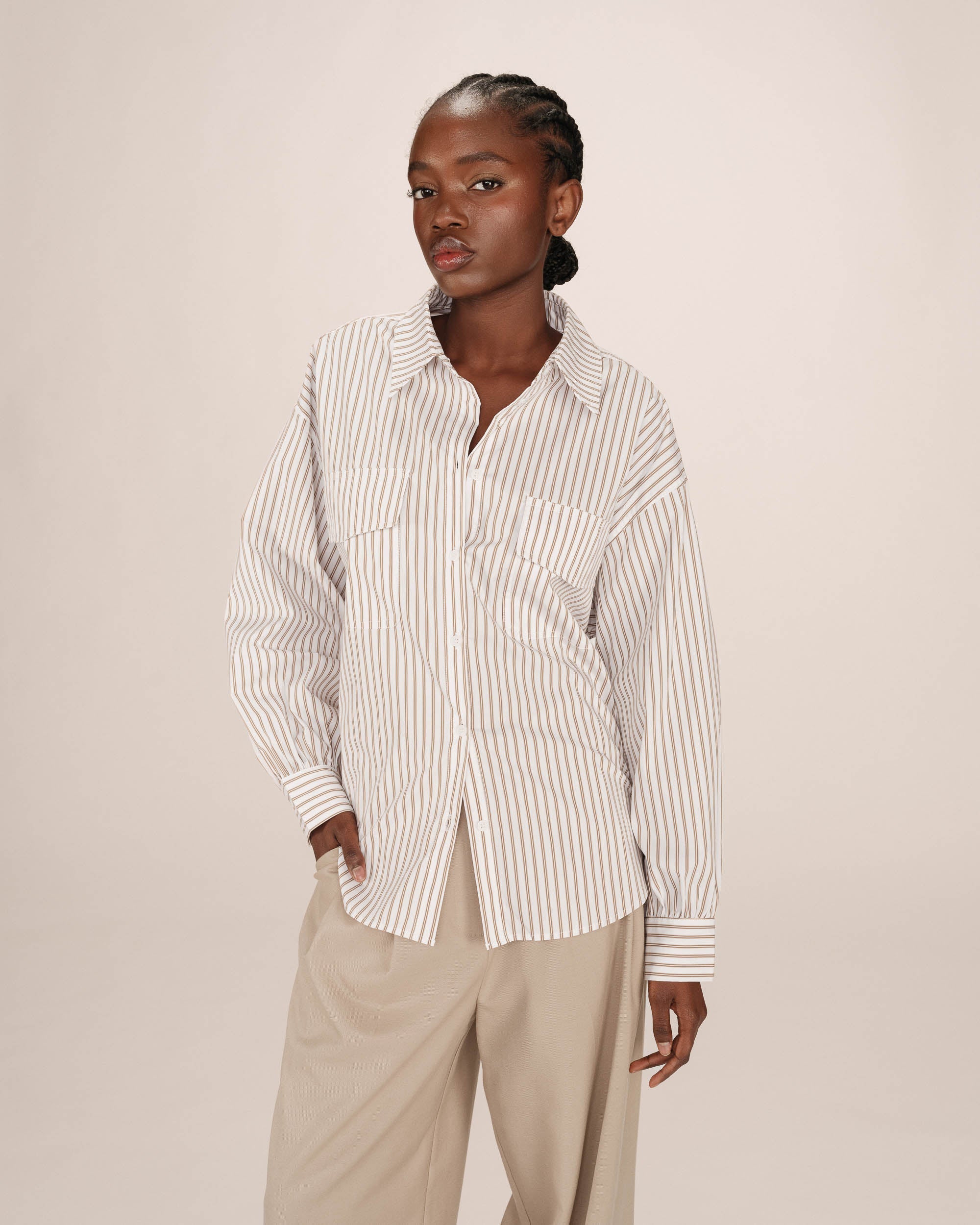 Camisa De Rayas Greige Sorbet