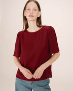 Fluid Round-Neck Top Bordeaux Shine
