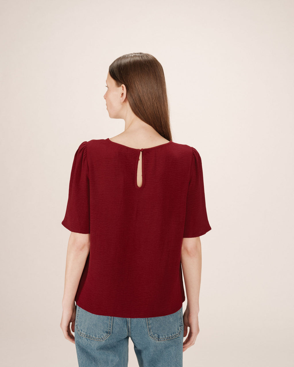Fluid Round-Neck Top Bordeaux Shine