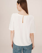 Ivory Round-Neck Fluid Top Shine