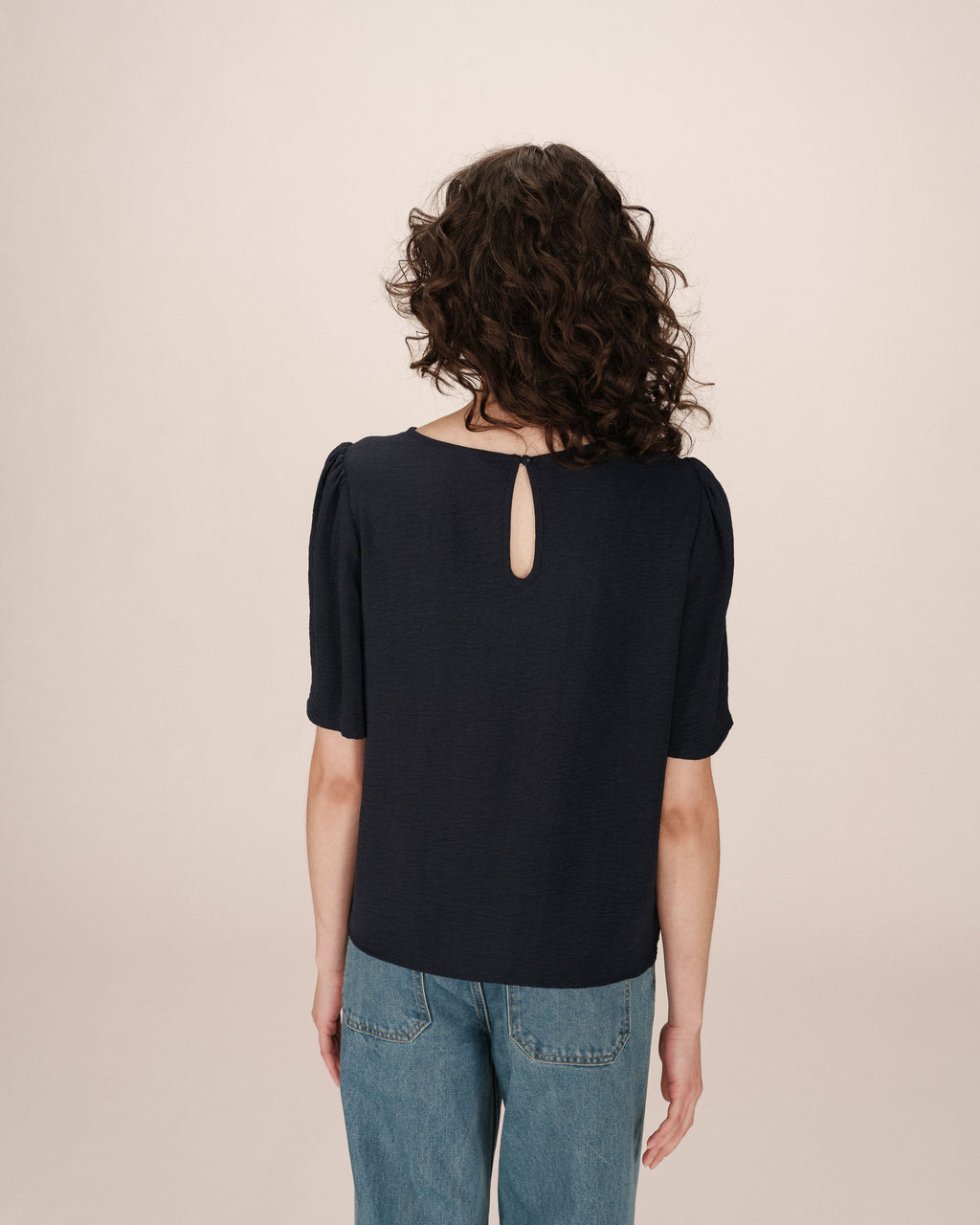 Fluid Round-Neck Top Navy Shine