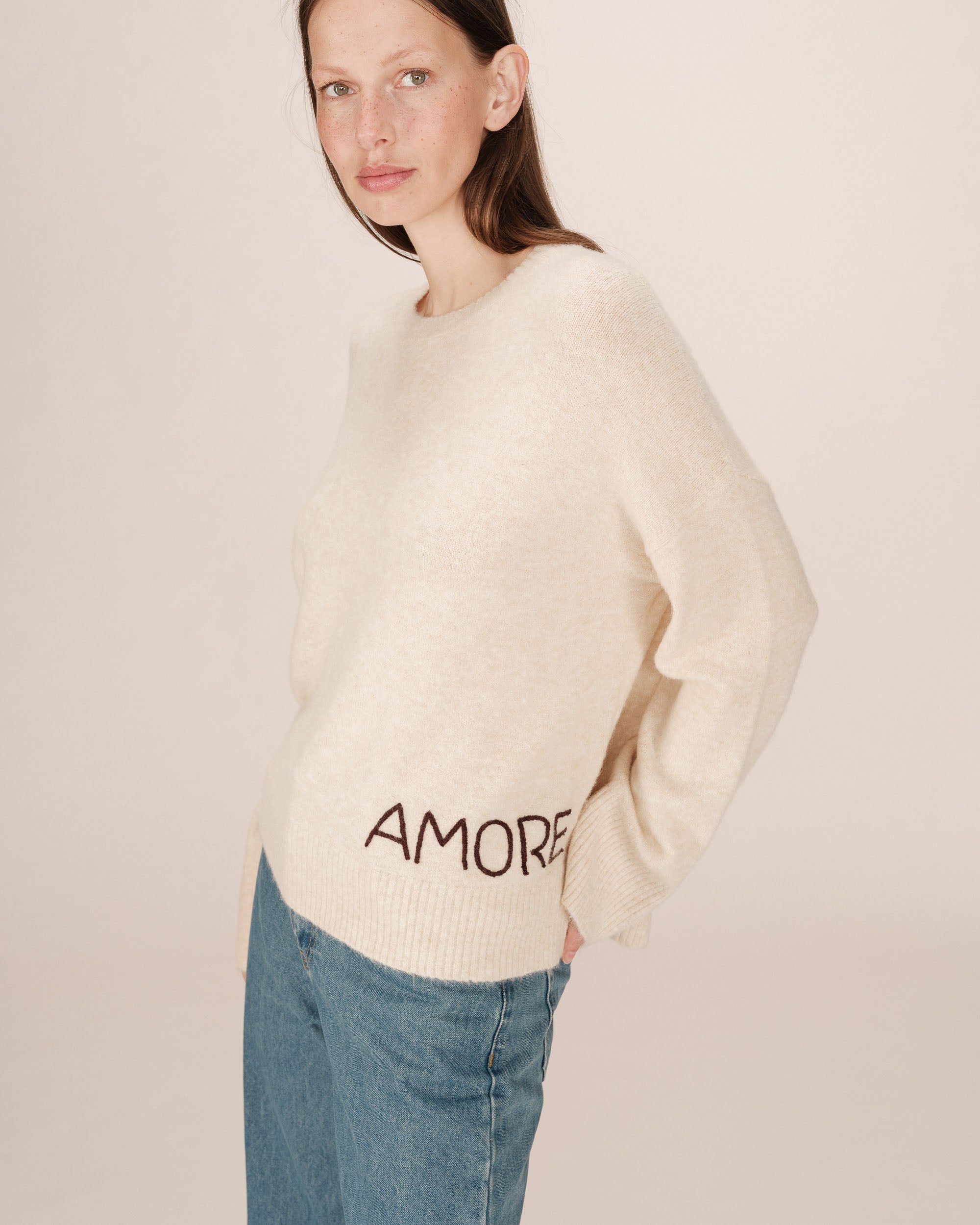 Saints Chocolate Embroidered Message Sweater