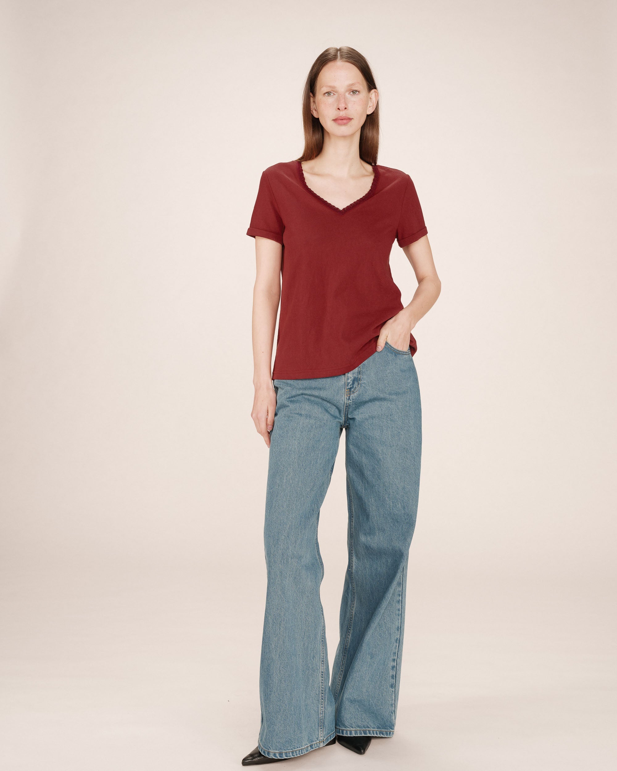 Burgundy Space V-Neck T-Shirt
