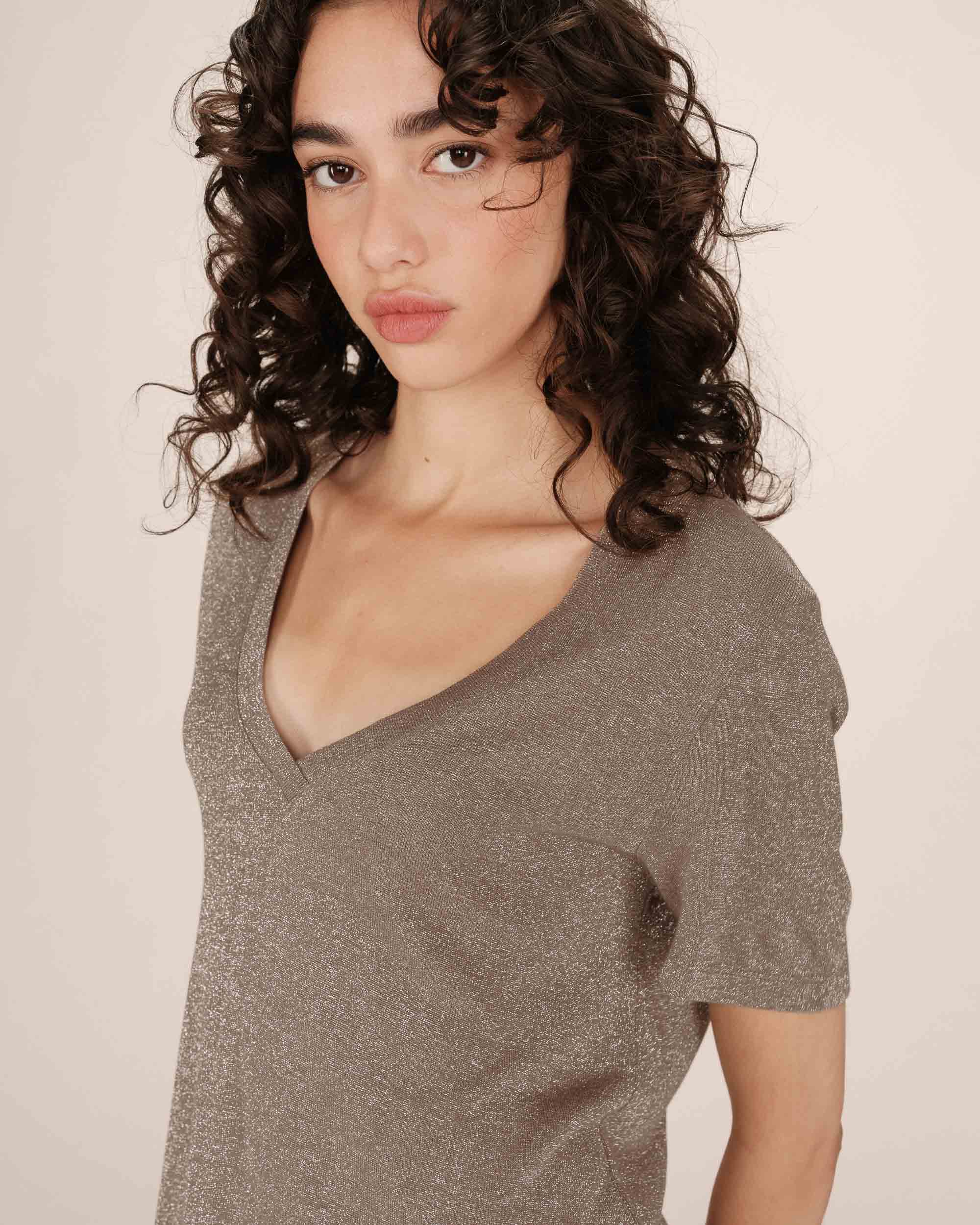 Camiseta Escote V Greige Stardust