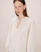 Ecru Tied Neck Blouse Serinda