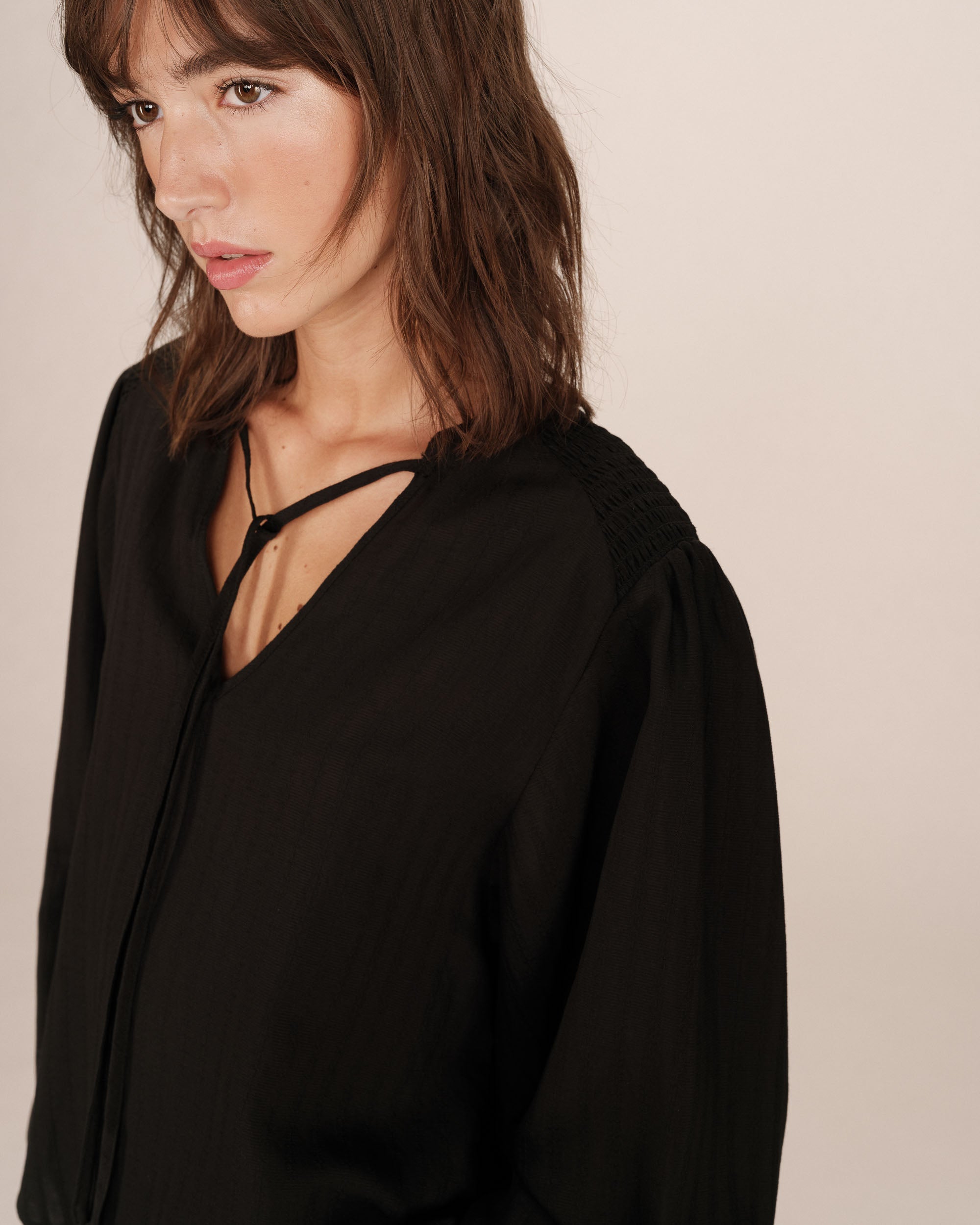 Black Tie-Neck Blouse Serinda