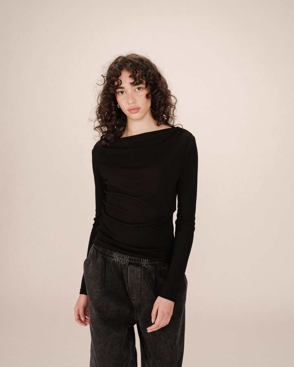 Asymmetric Draped Top Black Sioux