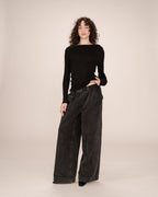 Asymmetric Draped Top Black Sioux