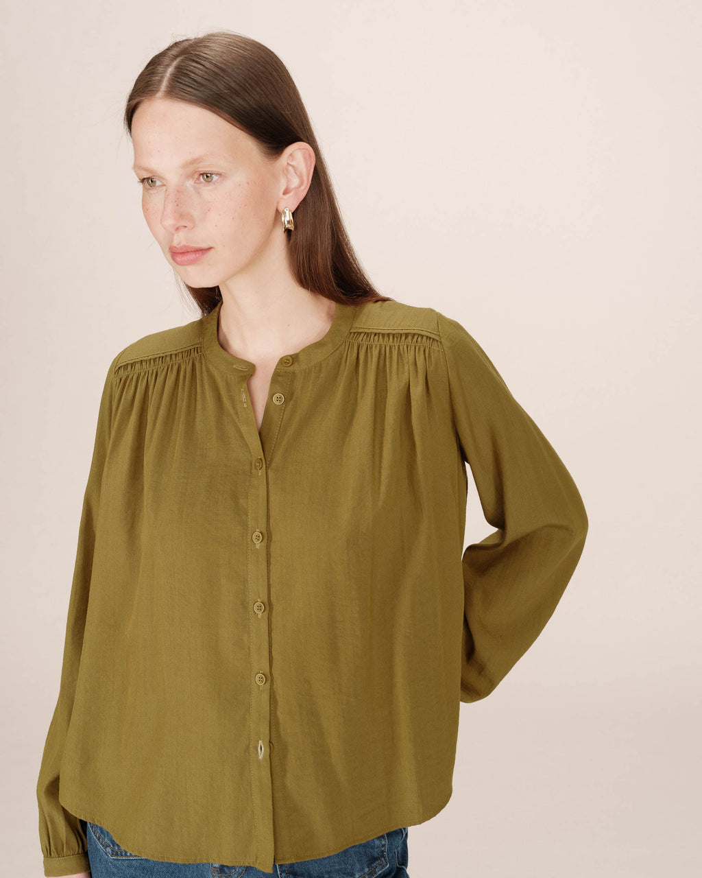 Straight Blouse With Gathers Olive Savannah