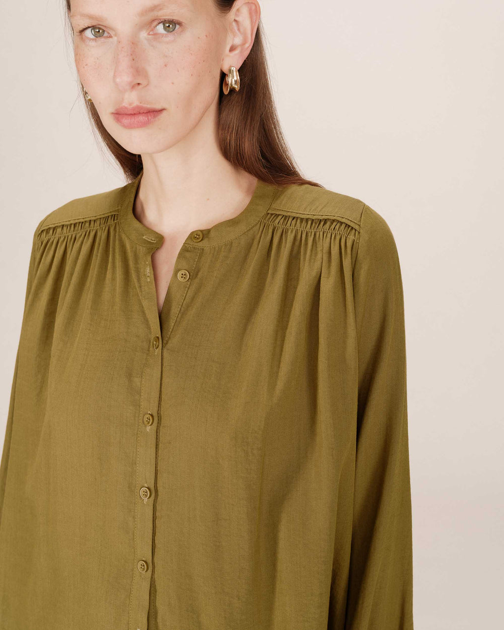 Straight Blouse With Gathers Olive Savannah