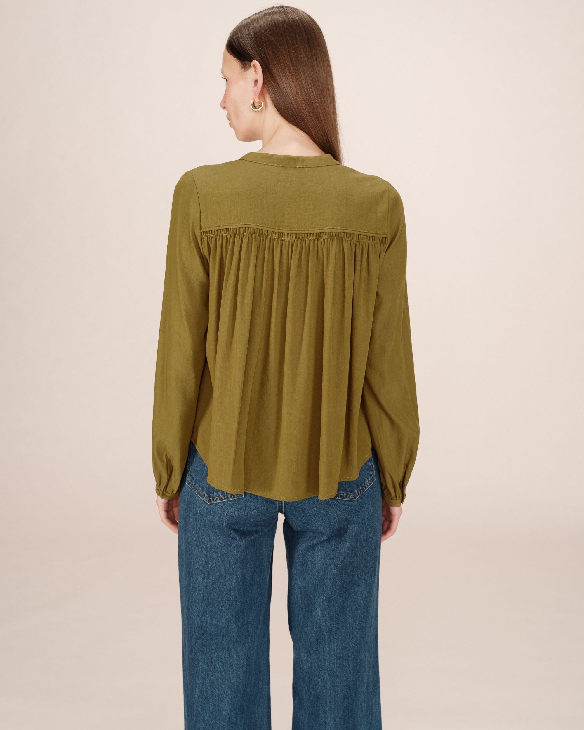 Straight Blouse With Gathers Olive Savannah