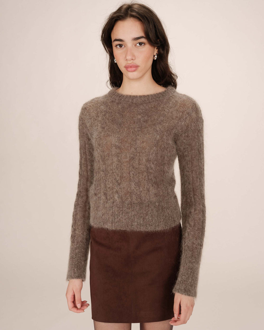Taupe Sabin Cable-Knit Jumper
