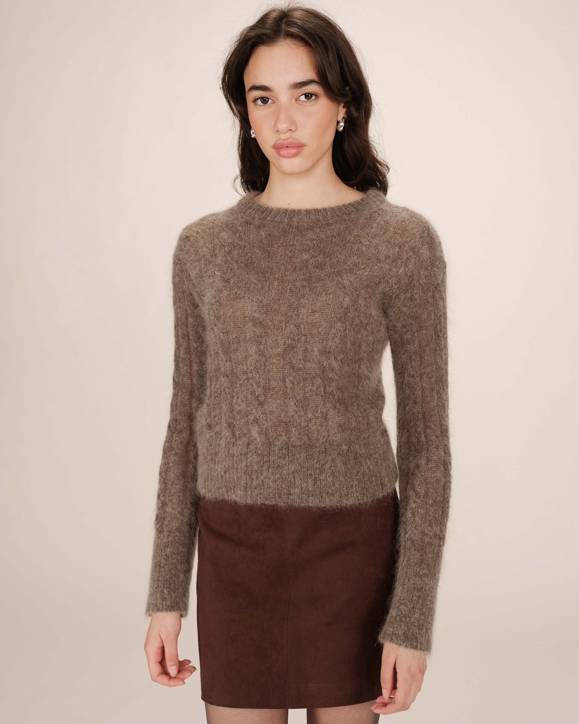 Taupe Sabin Cable-Knit Jumper