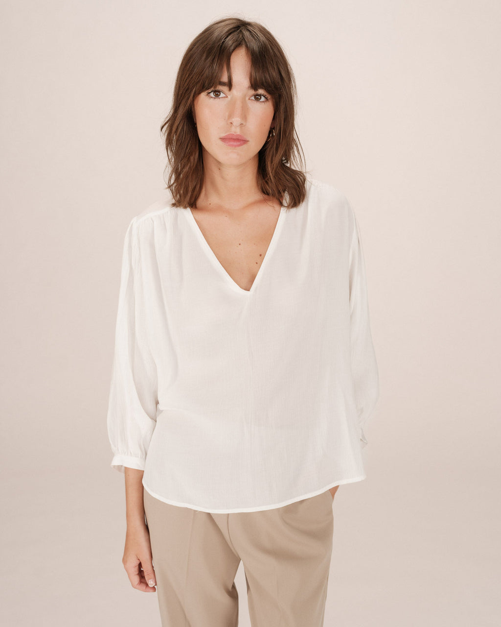 Blusa Recta Fluida Marfil Solo