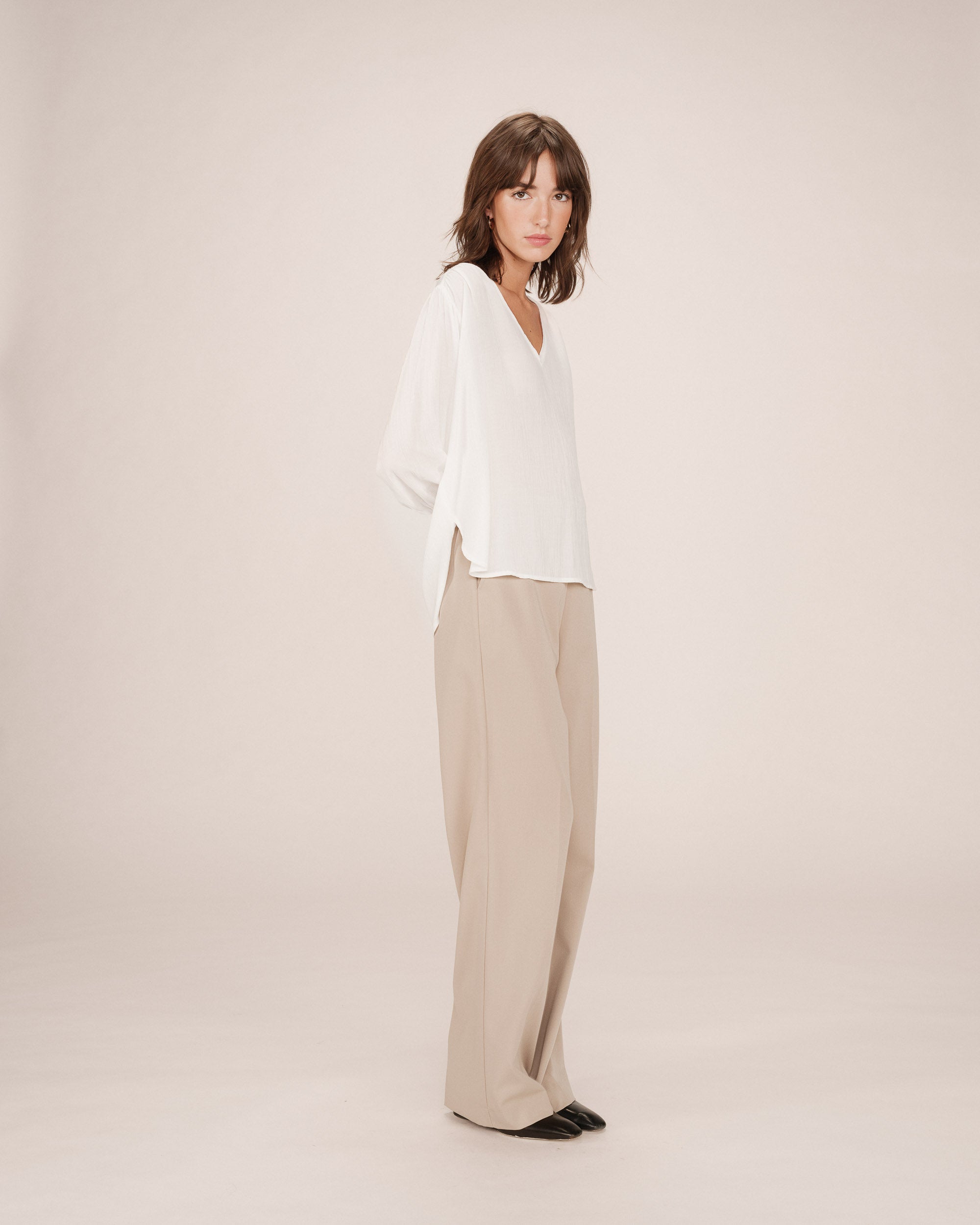 Blusa Recta Fluida Marfil Solo