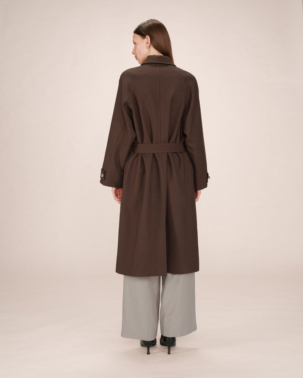 Long Trench Coat Gold Buttons Chocolate Scott