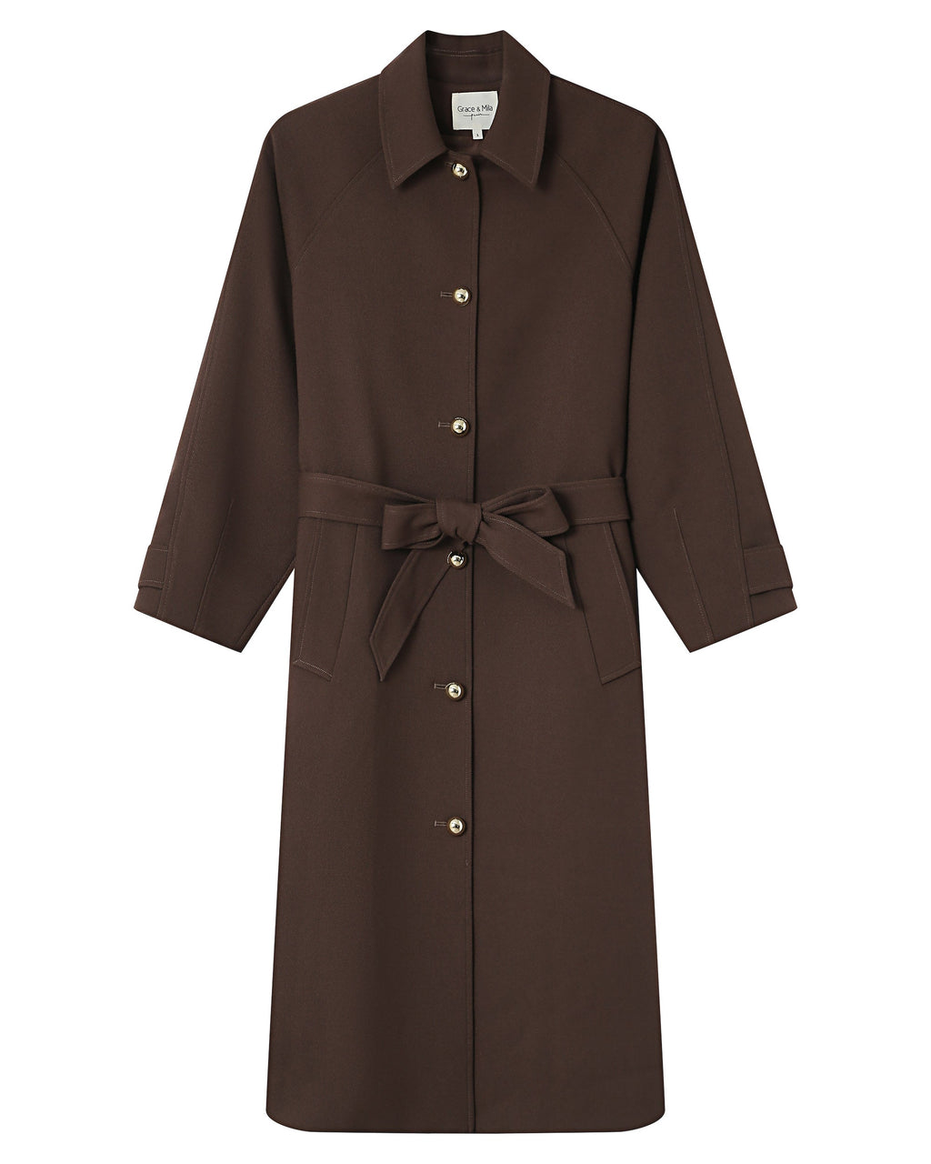 Long Trench Coat Gold Buttons Chocolate Scott