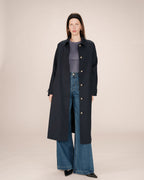 Long Trench Coat with Gold Buttons Navy Scott