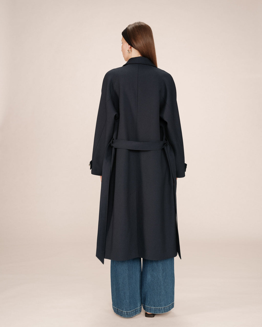 Long Trench Coat with Gold Buttons Navy Scott