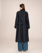 Long Trench Coat with Gold Buttons Navy Scott
