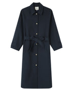 Long Trench Coat with Gold Buttons Navy Scott