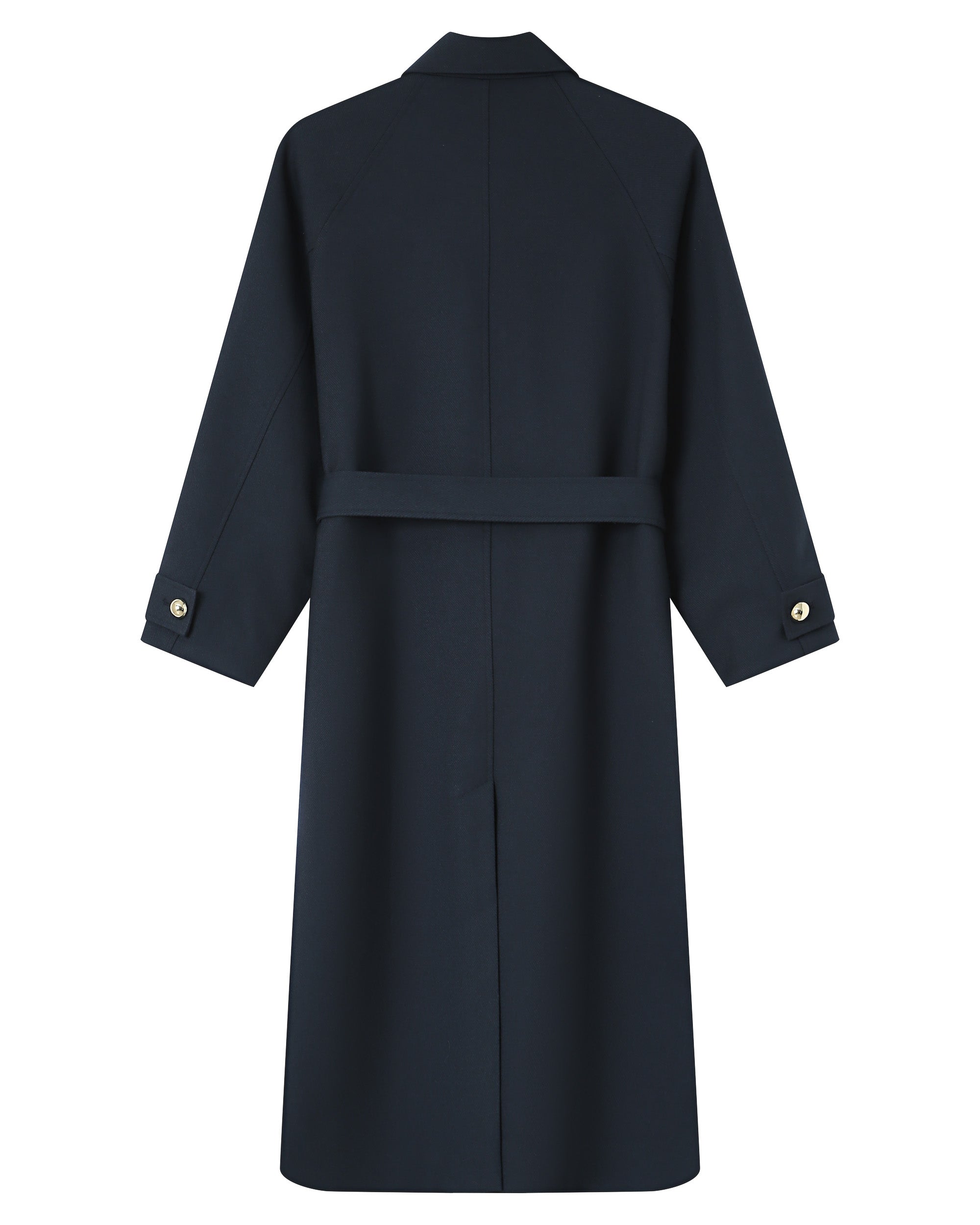 Long Trench Coat with Gold Buttons Navy Scott