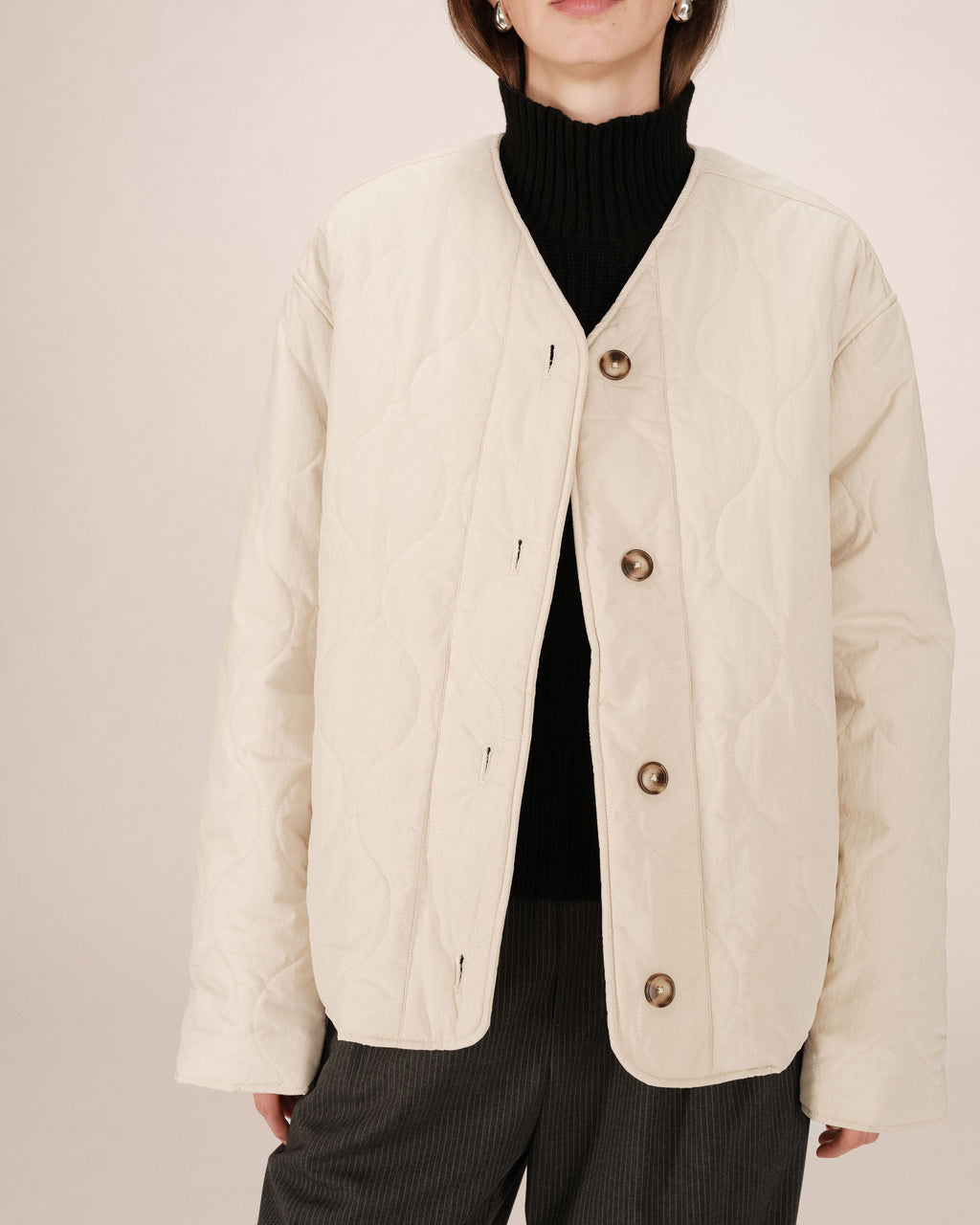 Beige Quilted Puffer Jacket Shania