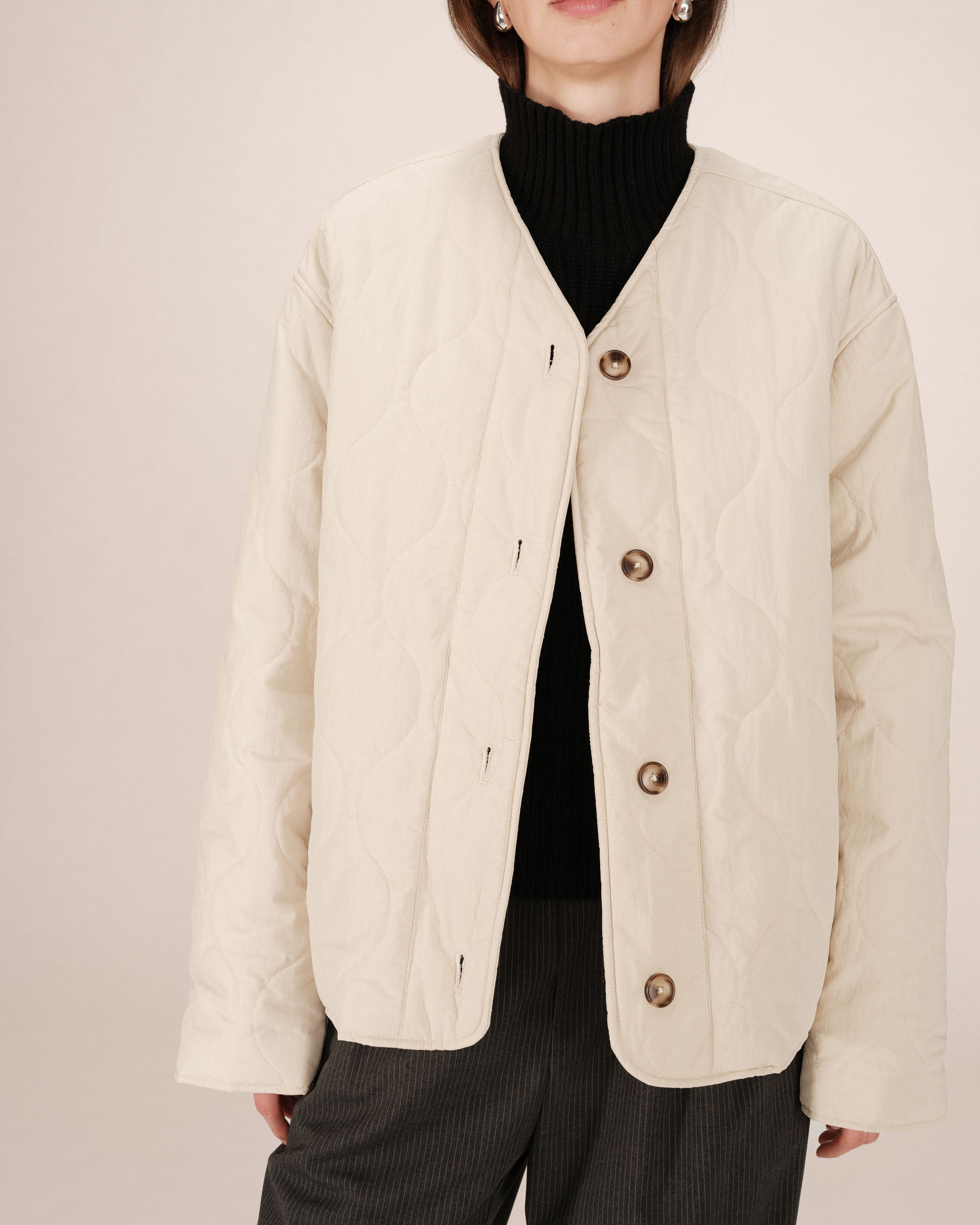 Beige Quilted Puffer Jacket Shania