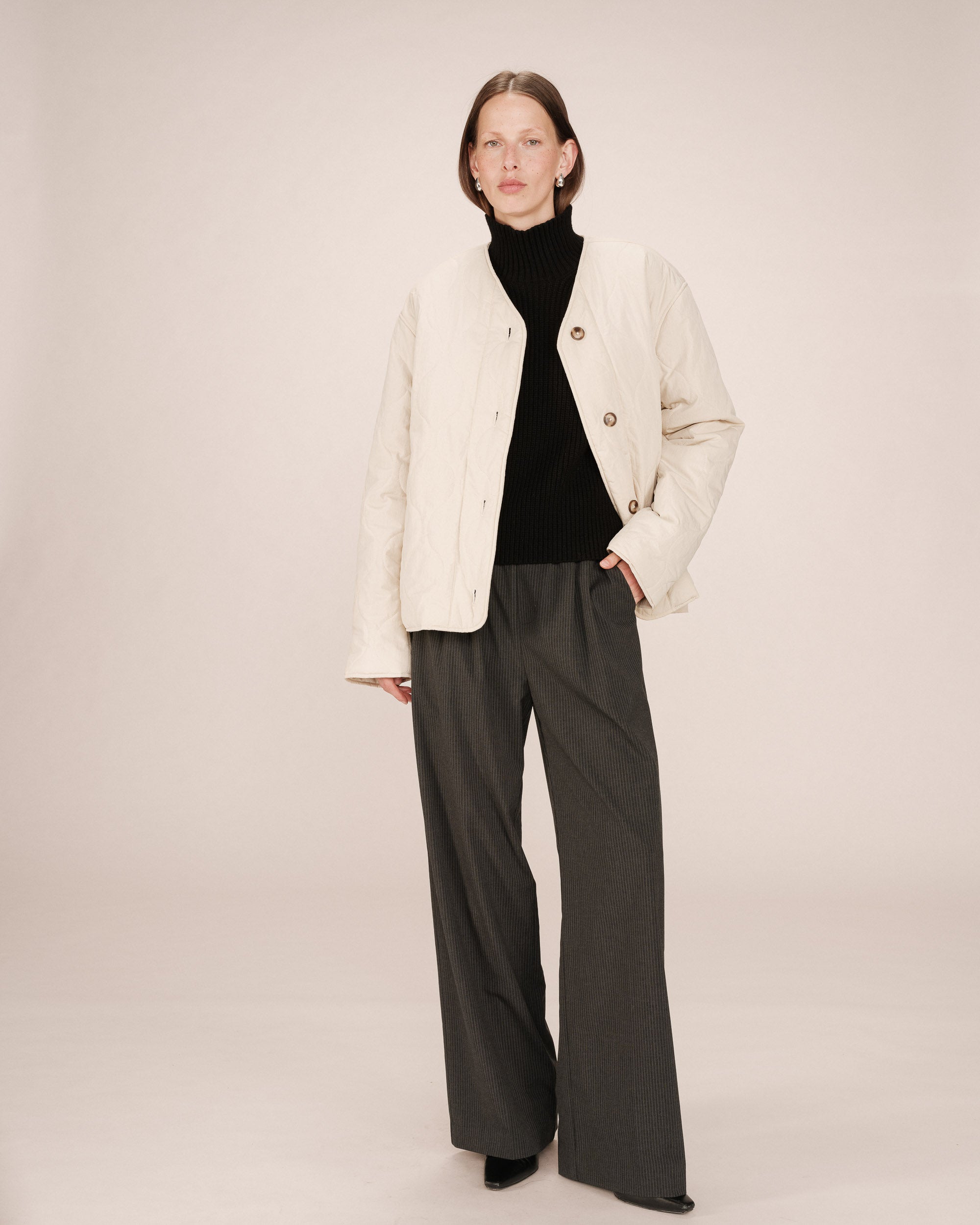 Beige Quilted Puffer Jacket Shania