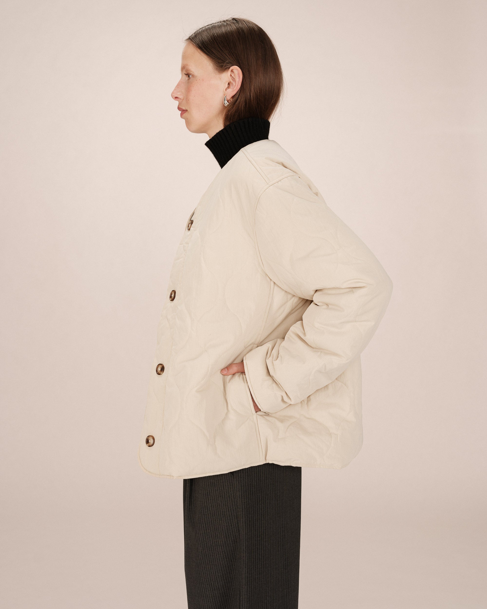 Beige Quilted Puffer Jacket Shania