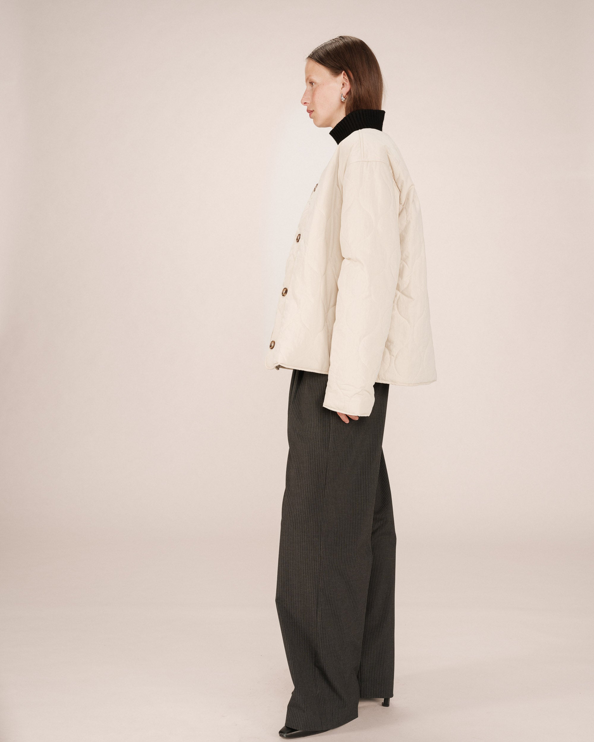 Beige Quilted Puffer Jacket Shania