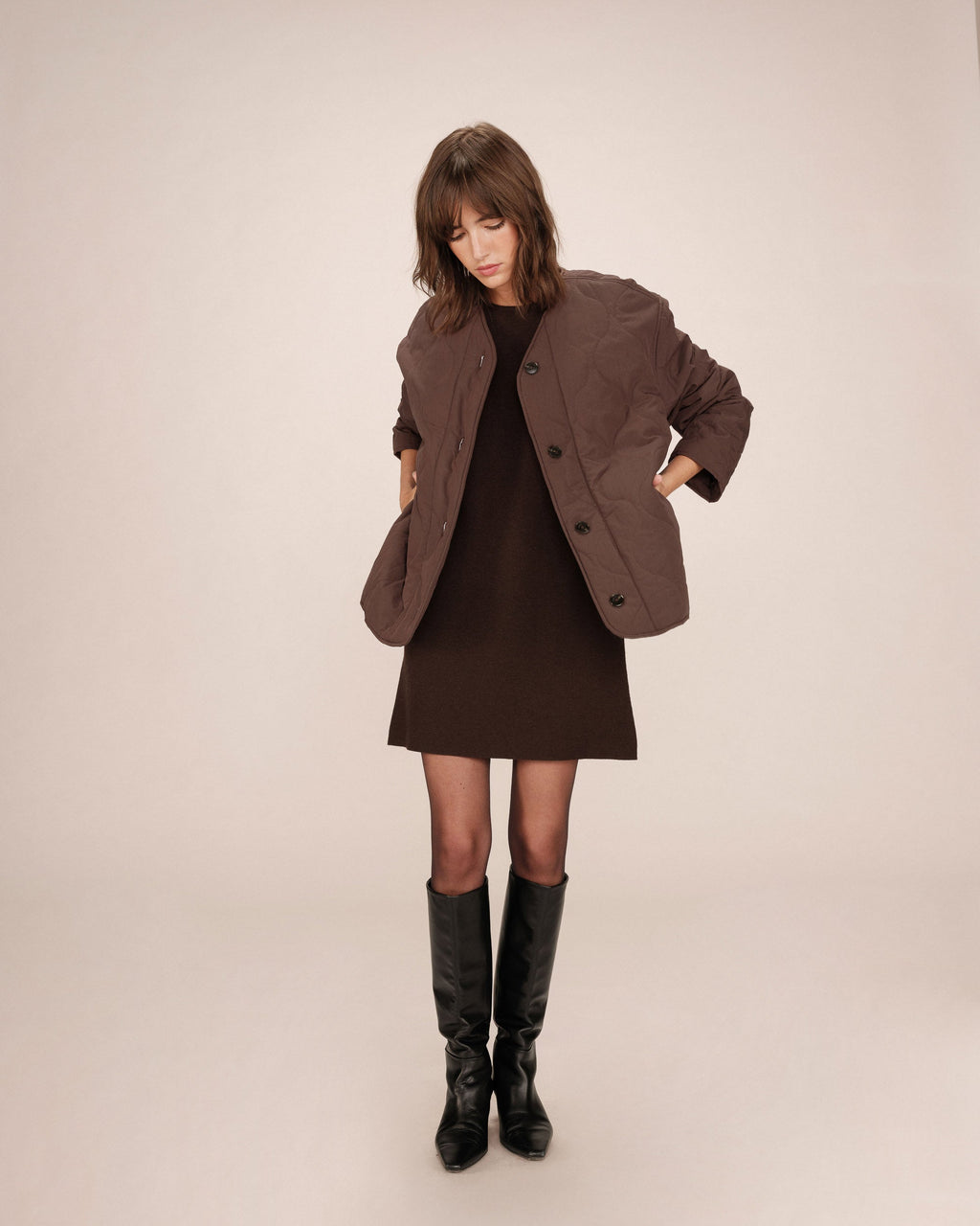 Chocolate Quilted Puffer Jacket Shania