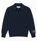 Polo En Maille De Laine Melangée - Bleu Marine