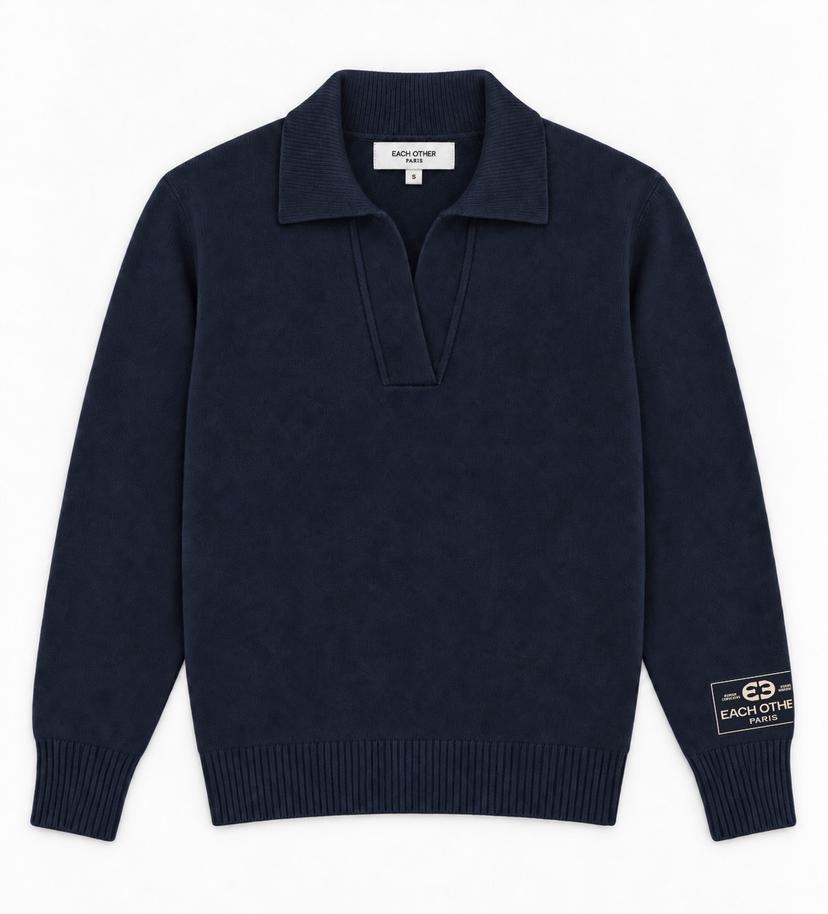 Polo En Maille De Laine Melangée - Bleu Marine