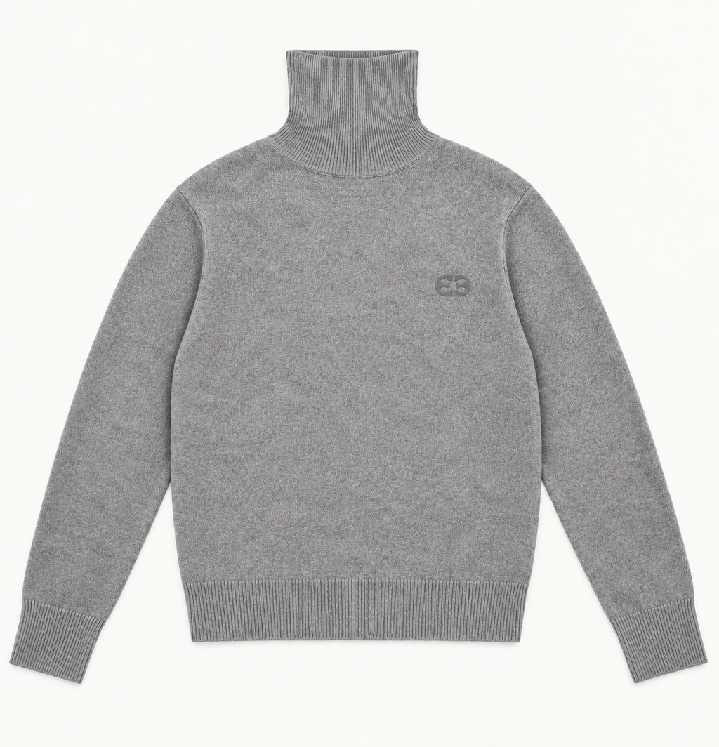 Broderad polotröja i ull - Grå