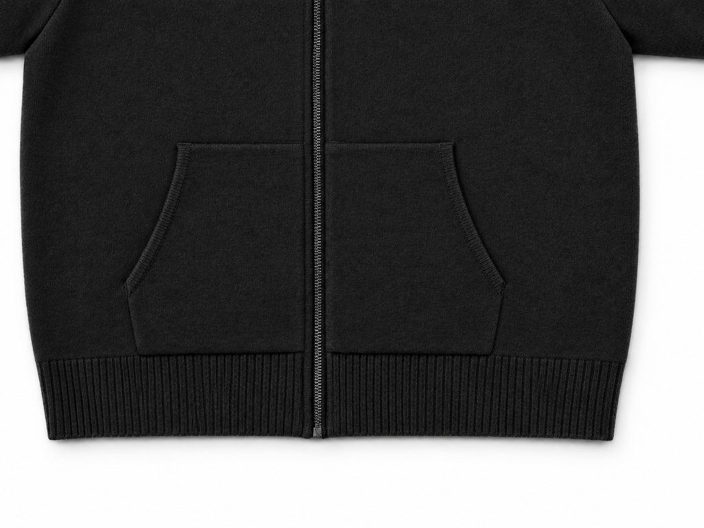 Gilet Con Cappuccio E Zip In Lana - Nero