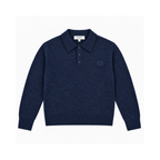 Wollstrick-Poloshirt mit Knöpfen - Marineblau