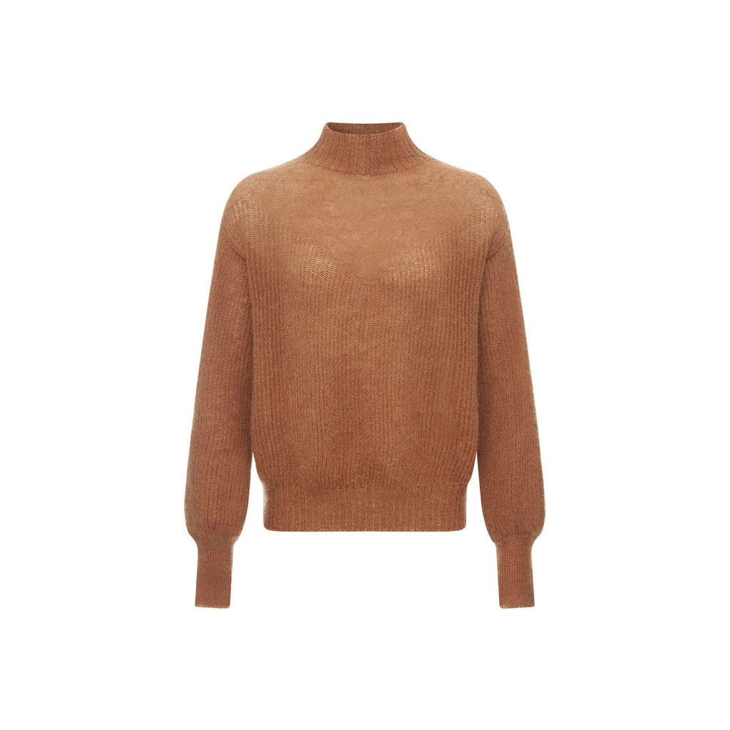 Alma Deia - Pull Col Cheminé Mohair - Marron - Femme