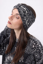 Fascia Stampa Bandana Gala - Nero Bianco - Donna - 100% Cashmere
