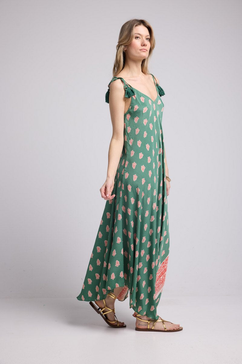 Robe Long Bretelles - Vert Rouge