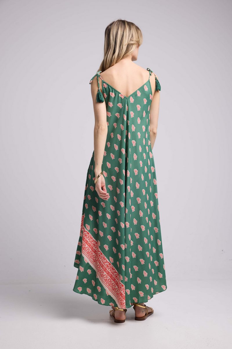 Vestido Largo de Tirantes - Verde Rojo