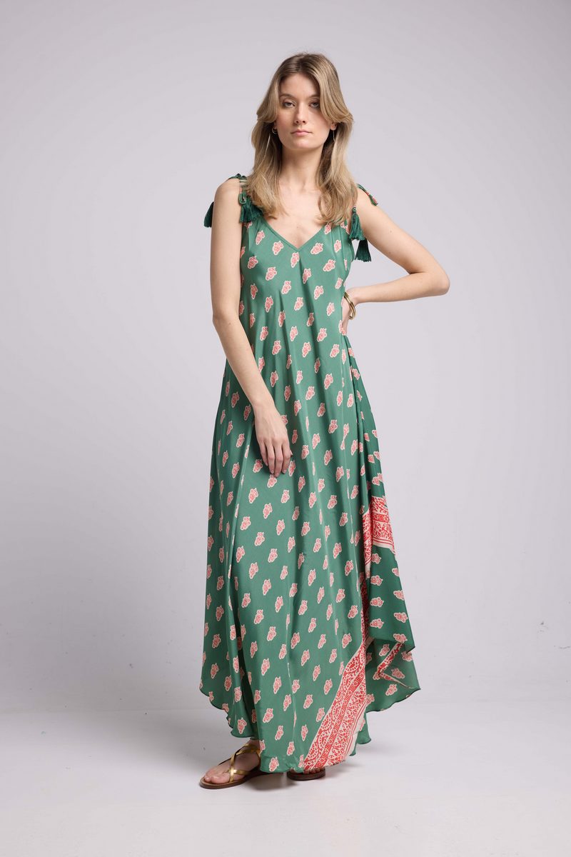 Robe Long Bretelles - Vert Rouge