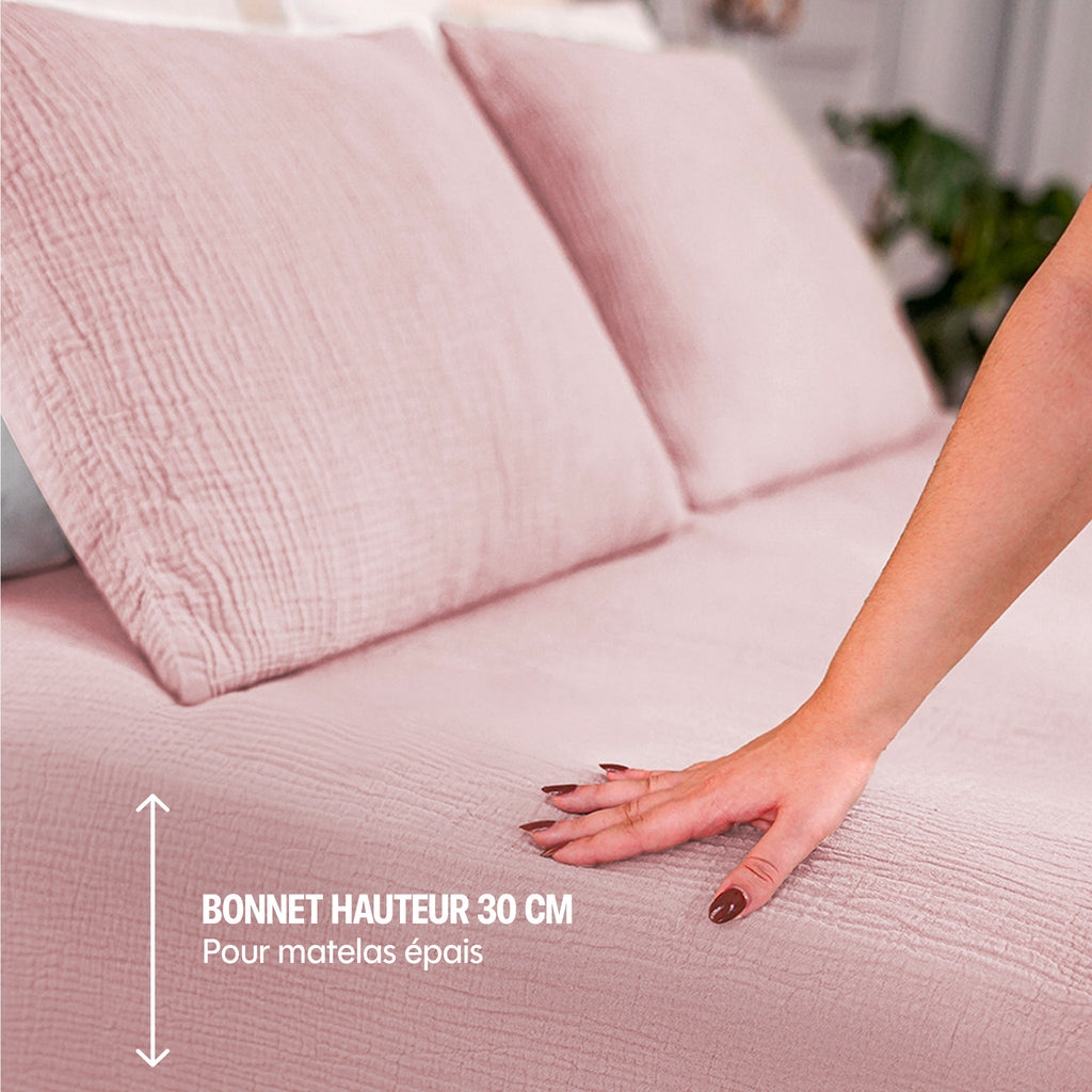 Drap housse gaze de coton - 4 coloris au choix