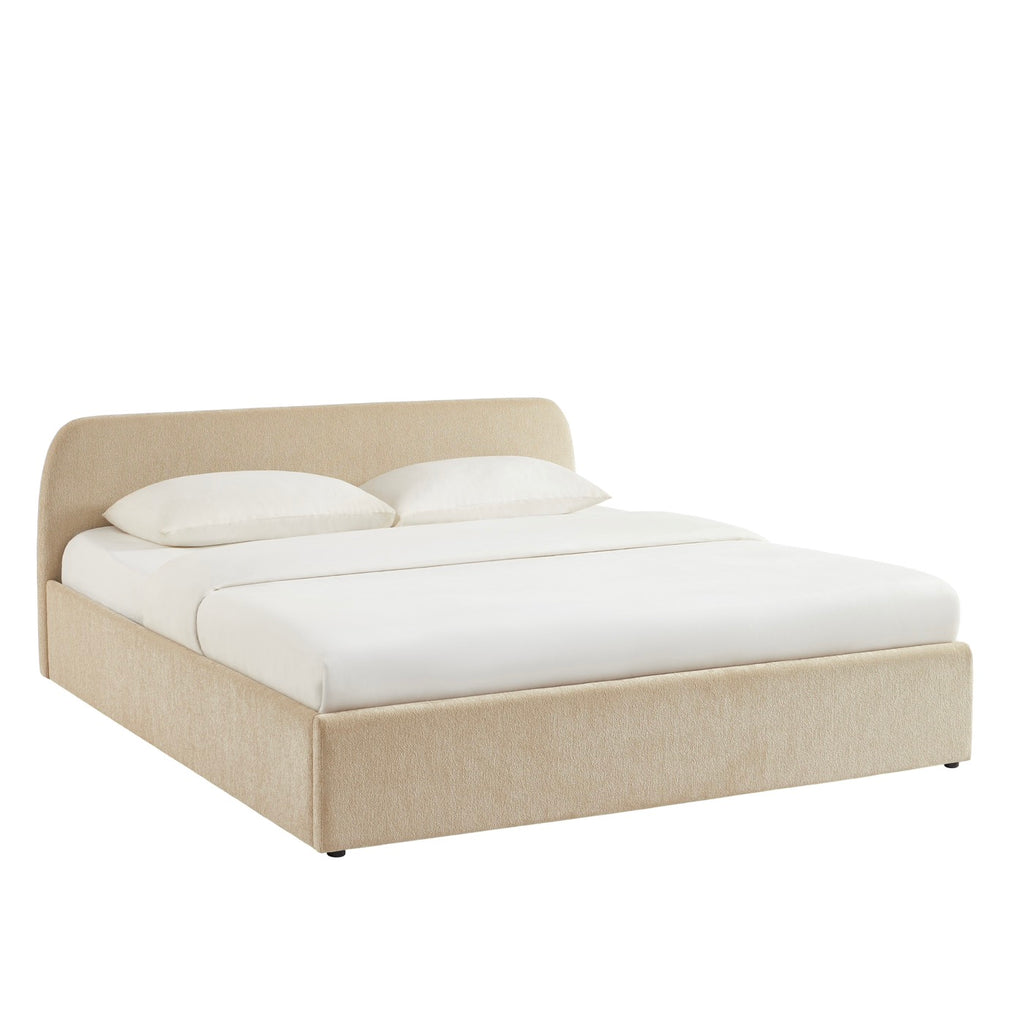 Gela - Lit Coffre Sommier Inclus - Tissu Chenille - Grège