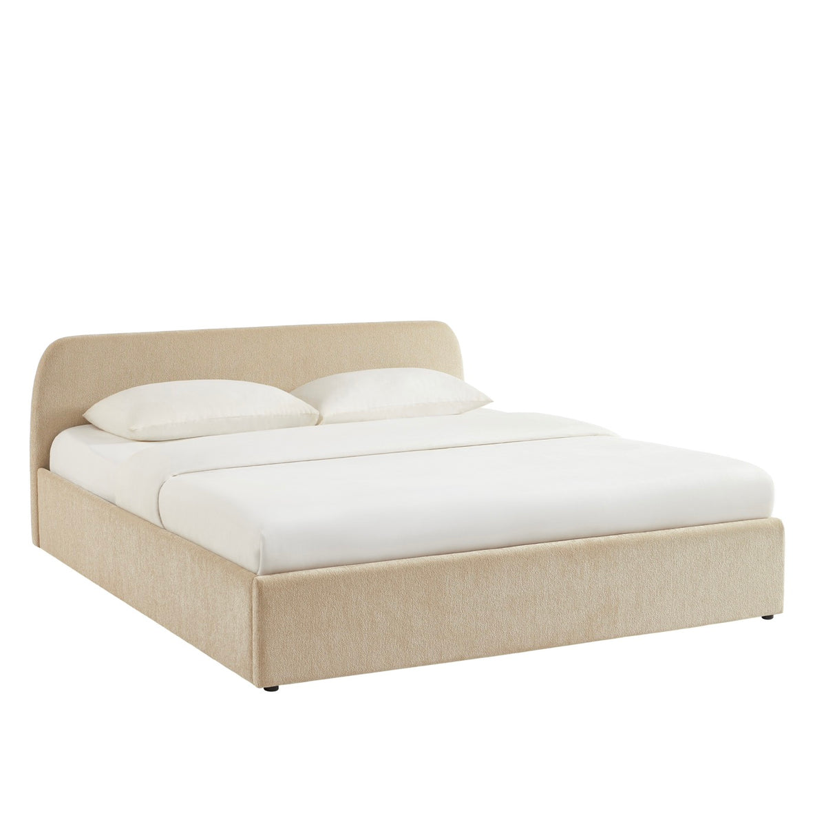 Gela - Lit Coffre Sommier Inclus - Tissu Chenille - Grège