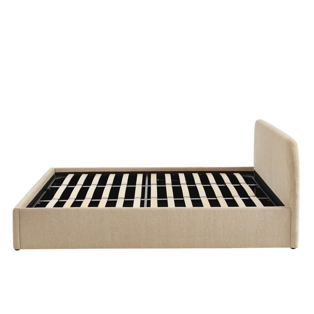 Gela - Lit Coffre Sommier Inclus - Tissu Chenille - Grège