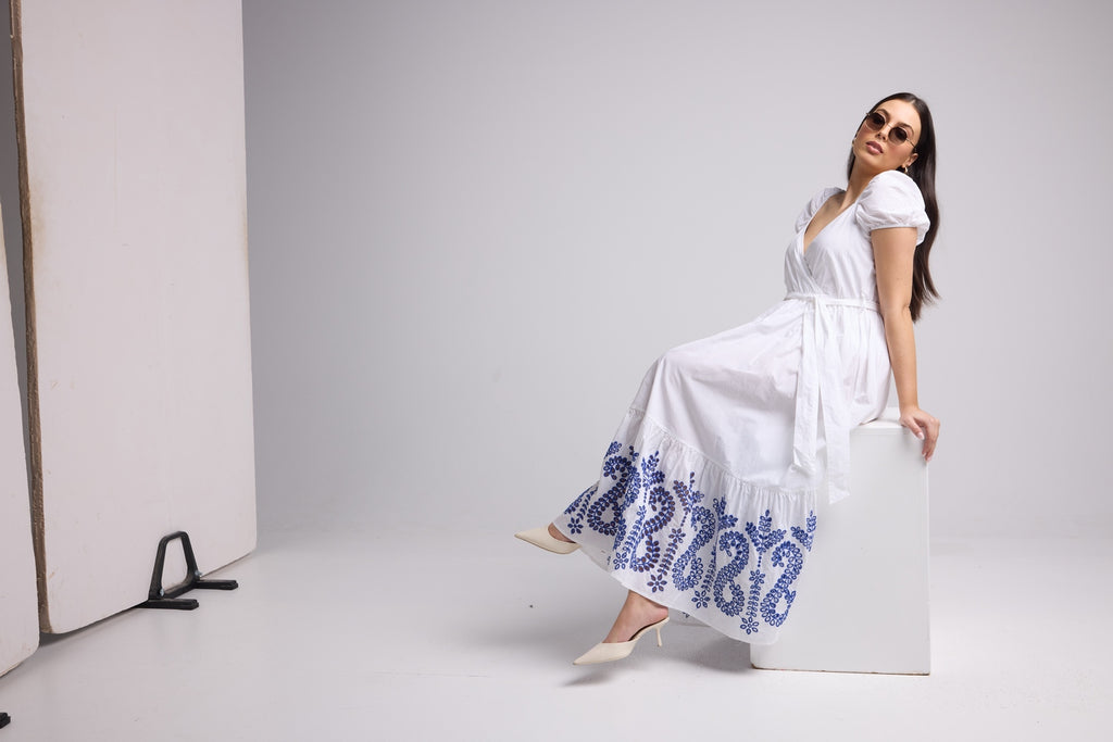 Vestido Largo - Gena - Blanco Azul