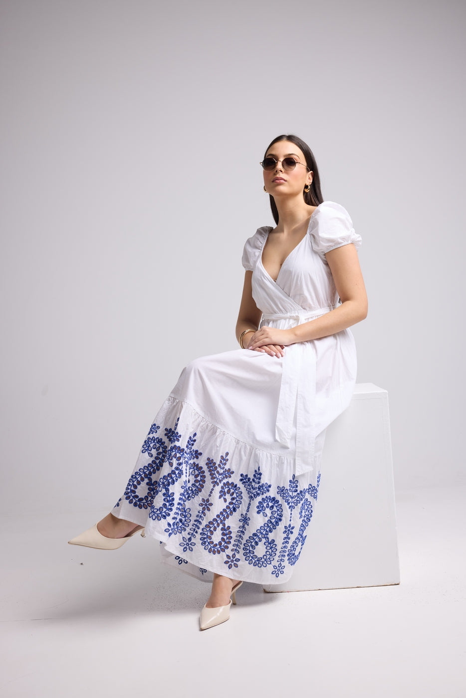 Vestido Largo - Gena - Blanco Azul