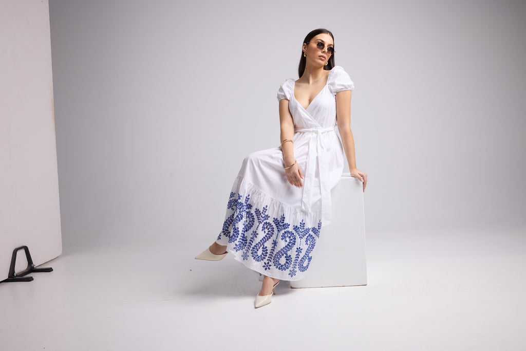 Vestido Largo - Gena - Blanco Azul