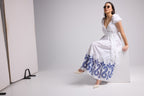 Vestido Largo - Gena - Blanco Azul